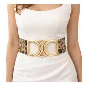 Tigerstars Bold Leopard Sculpted Buckle Accent Wide Stretch Waist Belt
